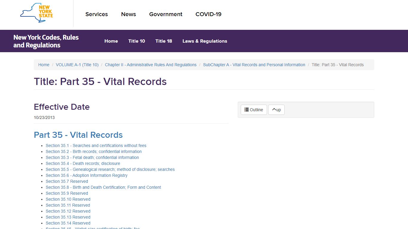 Vital Records - New York Codes, Rules and Regulations